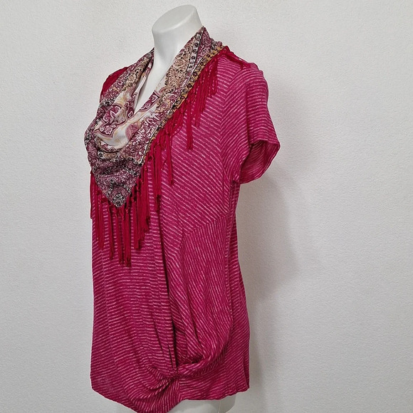 Energe World Wear Bohemian NWOT Pink Boho Striped W/Scarf & Twist Bottom Hem *XL - Picture 7 of 13
